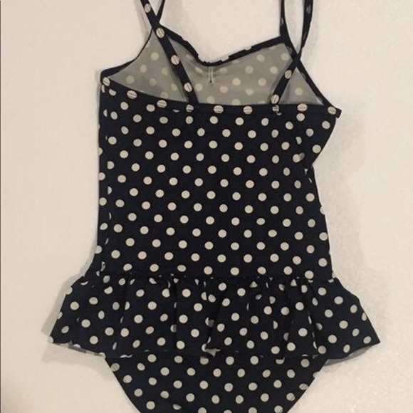 Girls Navy and White Polka Dot One Piece Swimsuit - Picture 2 of 5